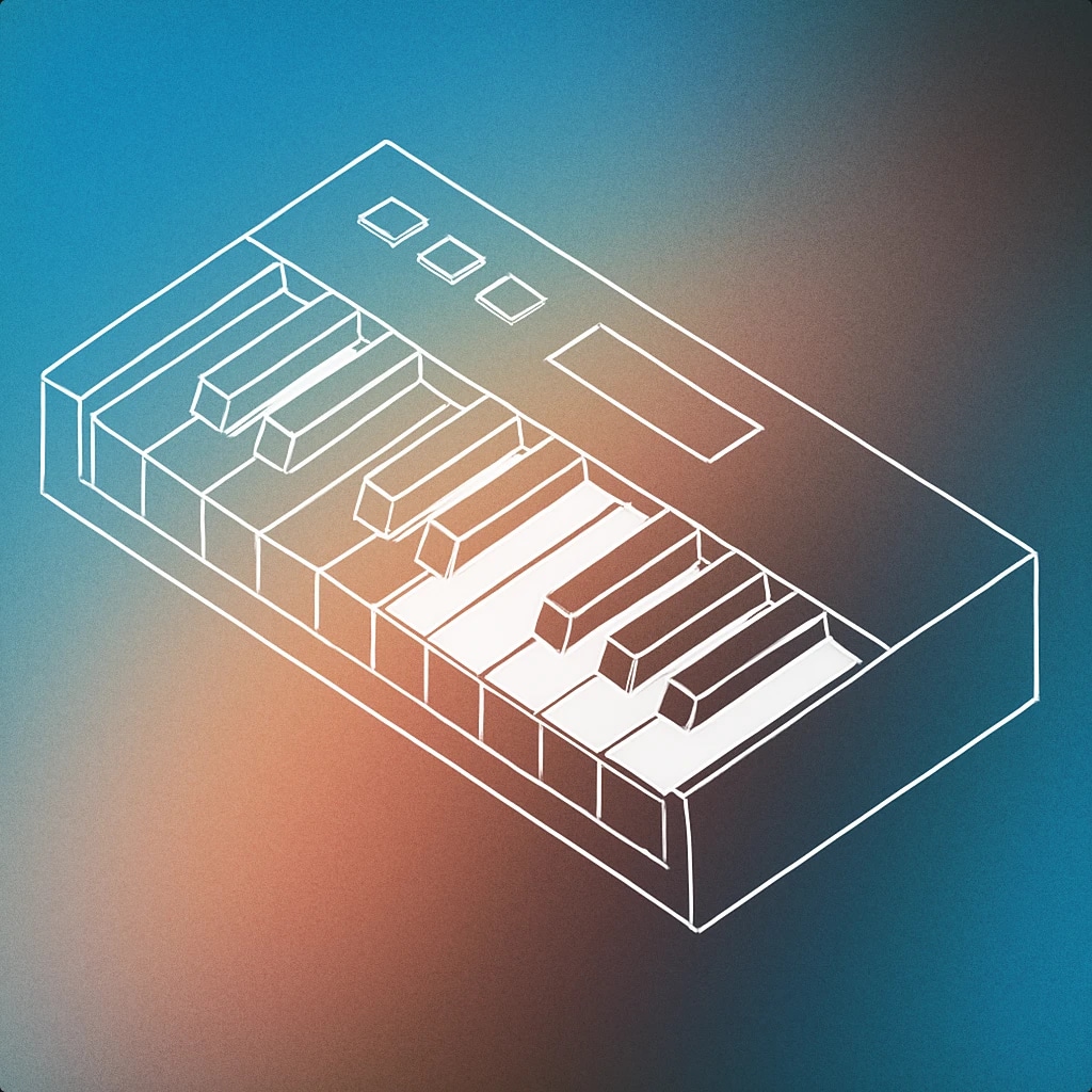 Cover of A simplified digital piano keyboard with a few prominent white and black keys, arranged in a clean, geometric layout for Keyboard sound effects