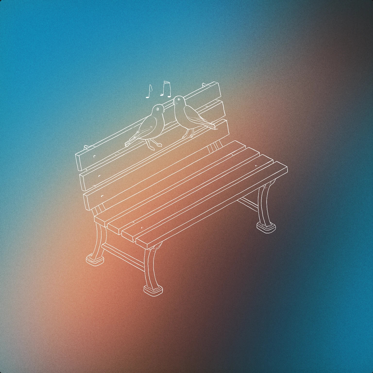 Cover of park bench with a pair of birds singing on it for Outdoor sound effects