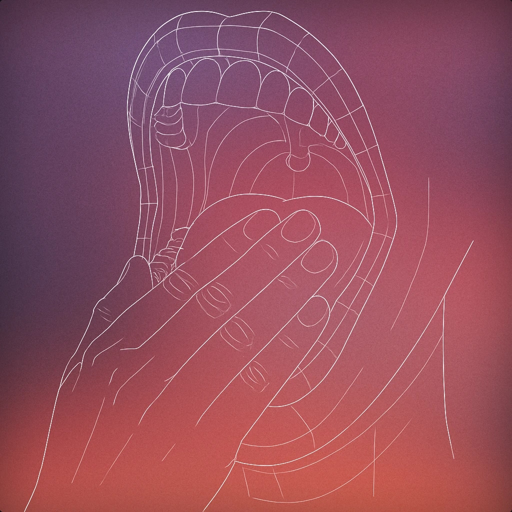 Cover of A wide-open human mouth with a hand covering it, mid-yawn for Yawn sound effects