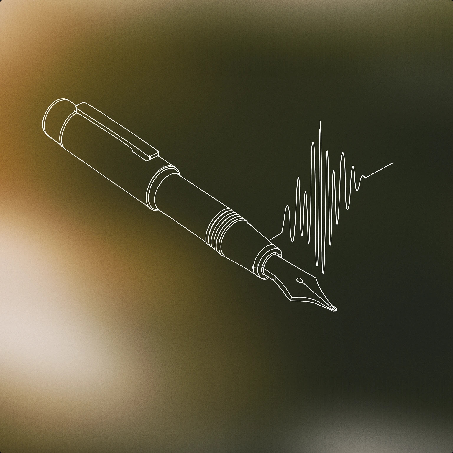 Cover of A fountain pen whose nib morphs into a stylized audio waveform for Pen sound effects