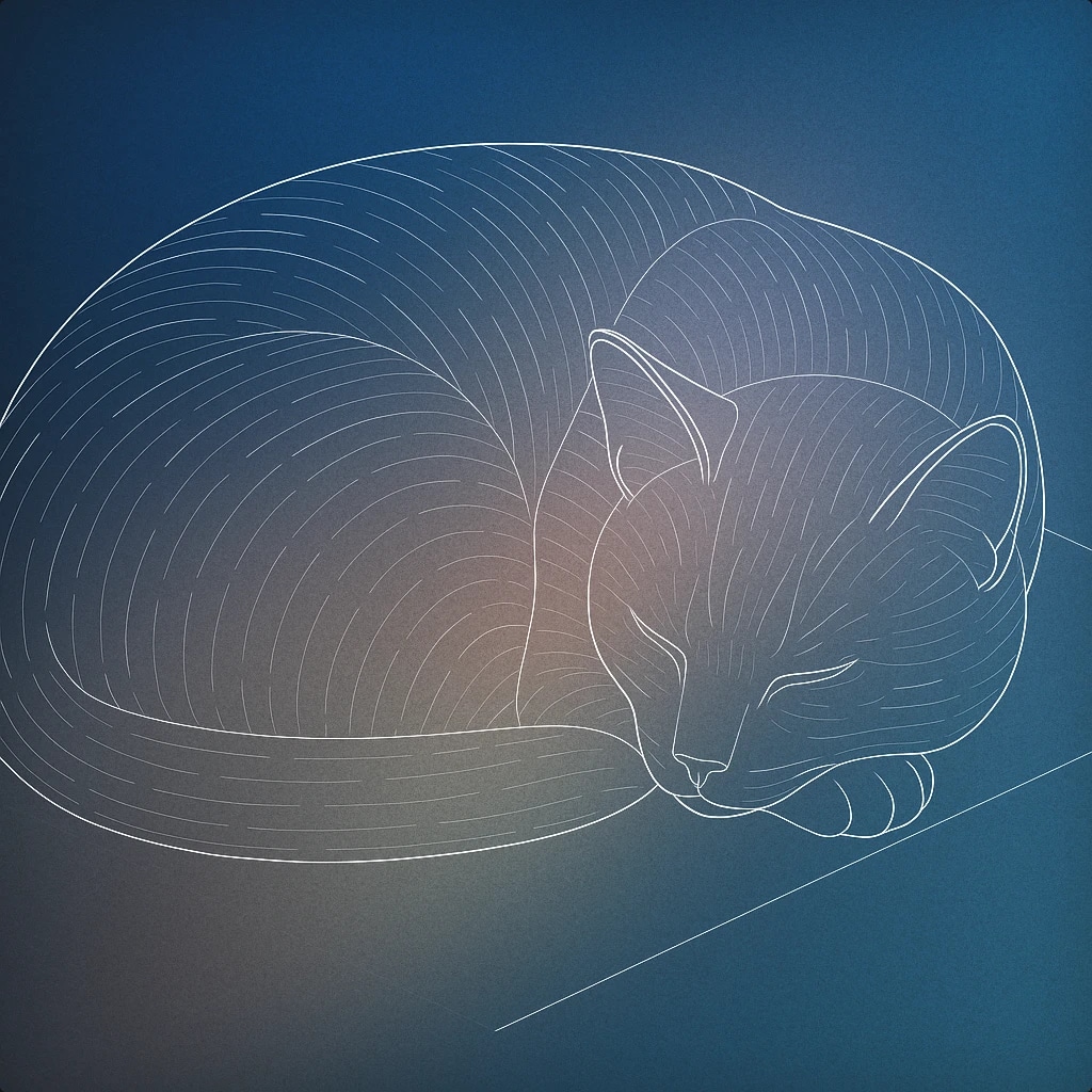 Cover of a curled-up domestic cat with a visible ear and closed eyes, resting on a smooth surface for Cat Domestic sound effects