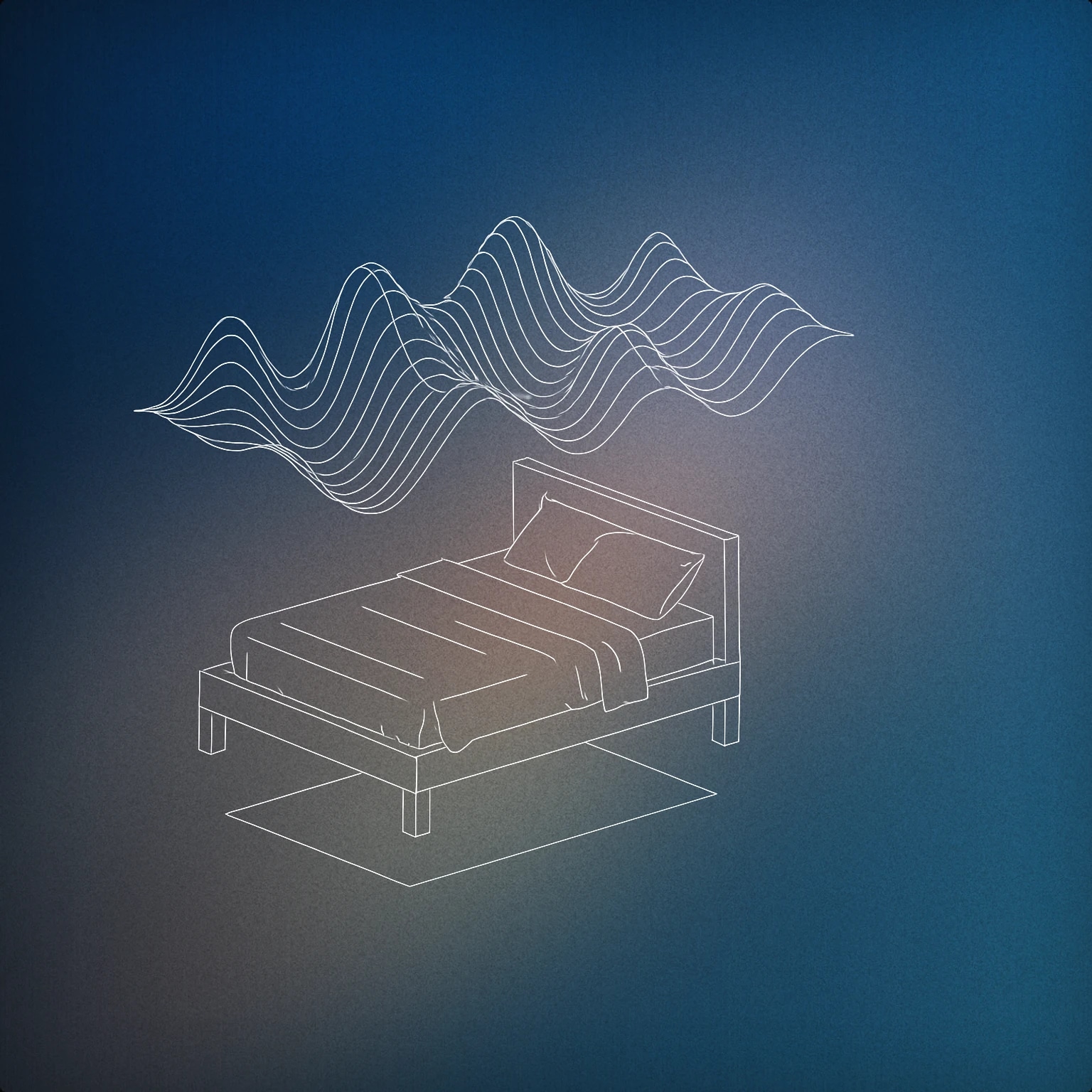 Cover of A floating bed with a subtle, gently undulating soundwave forming a canopy above it for Dream sound effects
