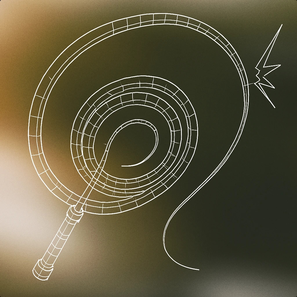 Cover of a coiled whip with a sharply angled tip, mid-snap, forming a dynamic arc for Whip sound effects