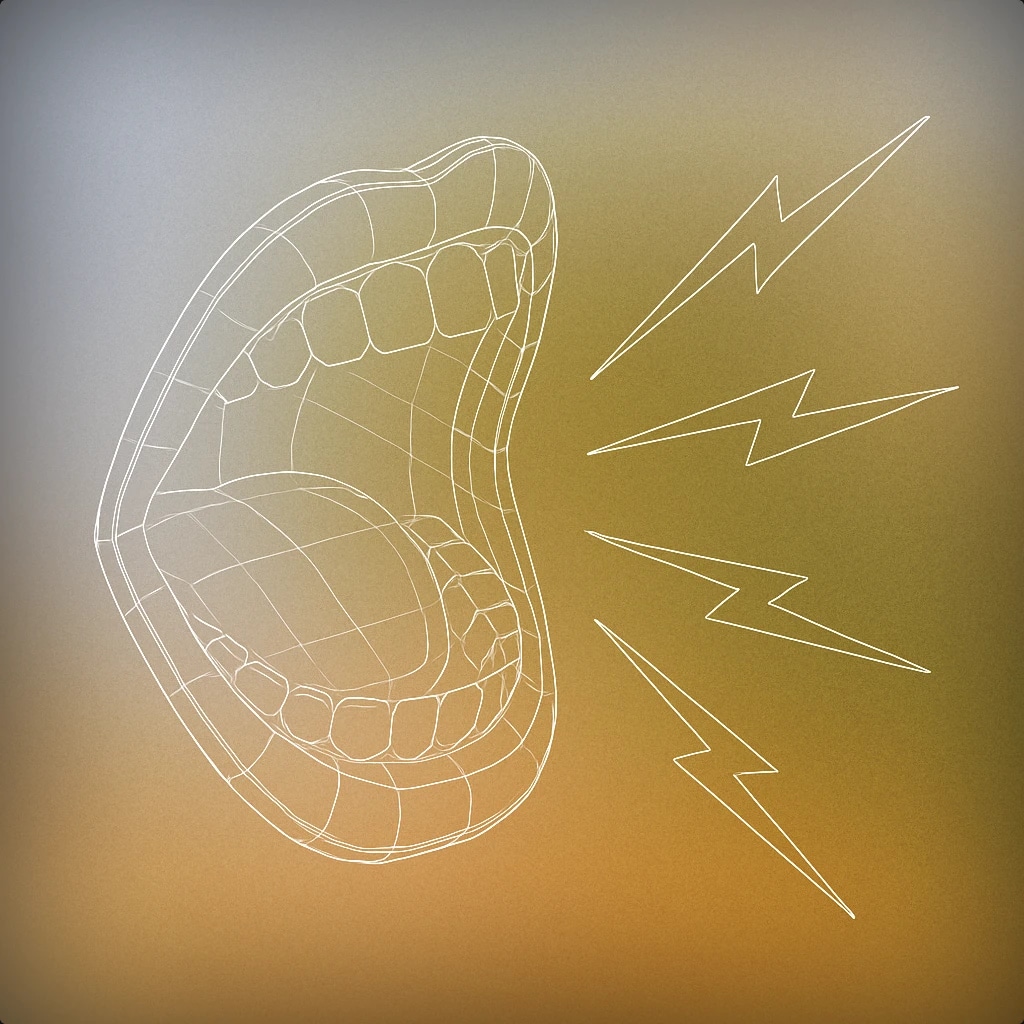 Cover of open mouth with exaggerated, jagged sound lines emanating outward for Scary Scream sound effects