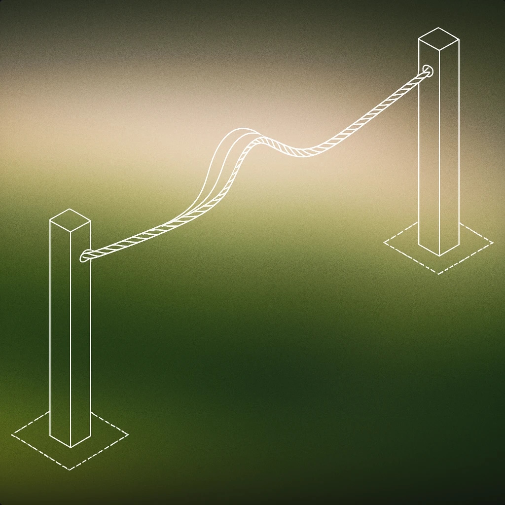 Cover of A taut rope suspended between two posts, with a single visible wave crest frozen mid-motion along its length for Rope Movement sound effects