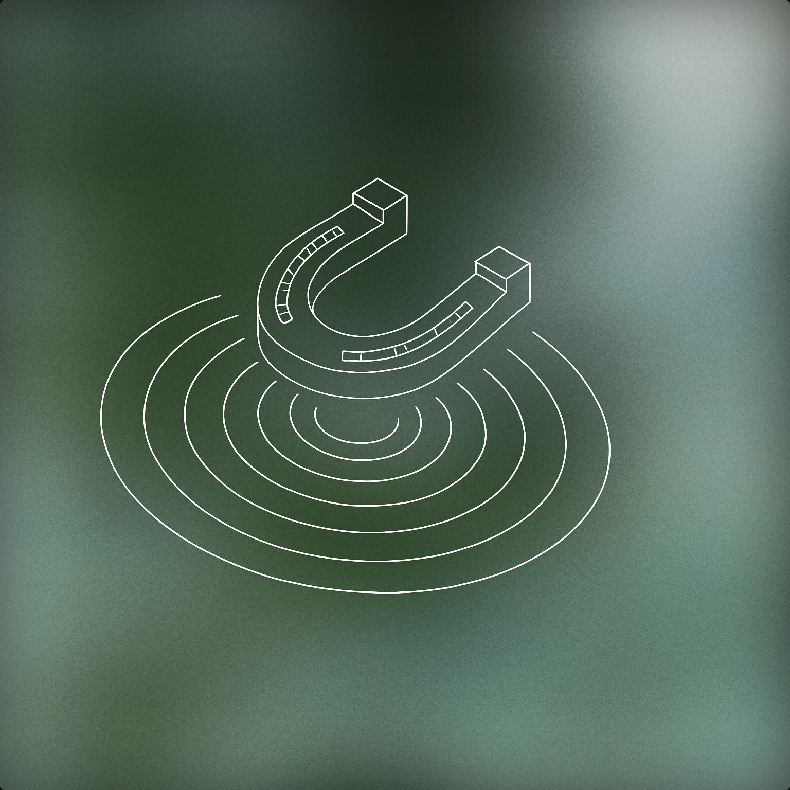Cover of A stylized horseshoe imprint creating vibrating sound waves on the ground for Horse Running sound effects