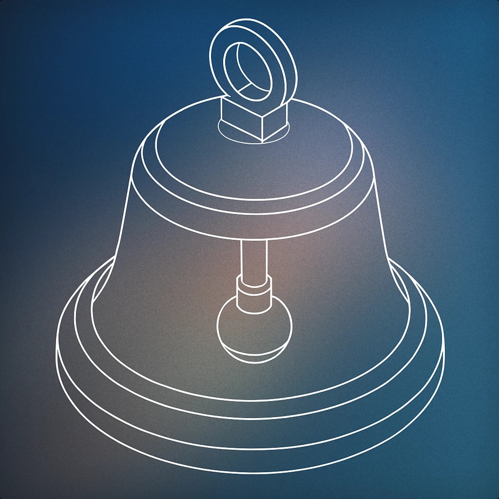 Cover of a circular bell with a visible clapper inside for Ring sound effects