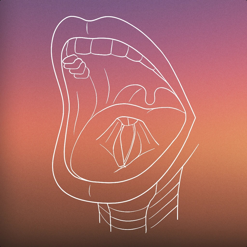 Cover of stylized open mouth with visible vocal cords for Voice sound effects