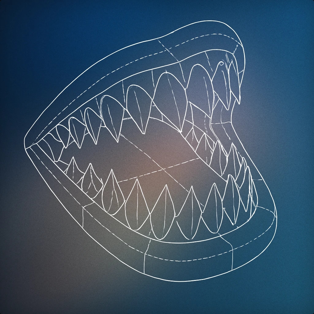 Cover of a stylized open mouth with exaggerated, jagged teeth and a wide grin for Creepy Laugh sound effects