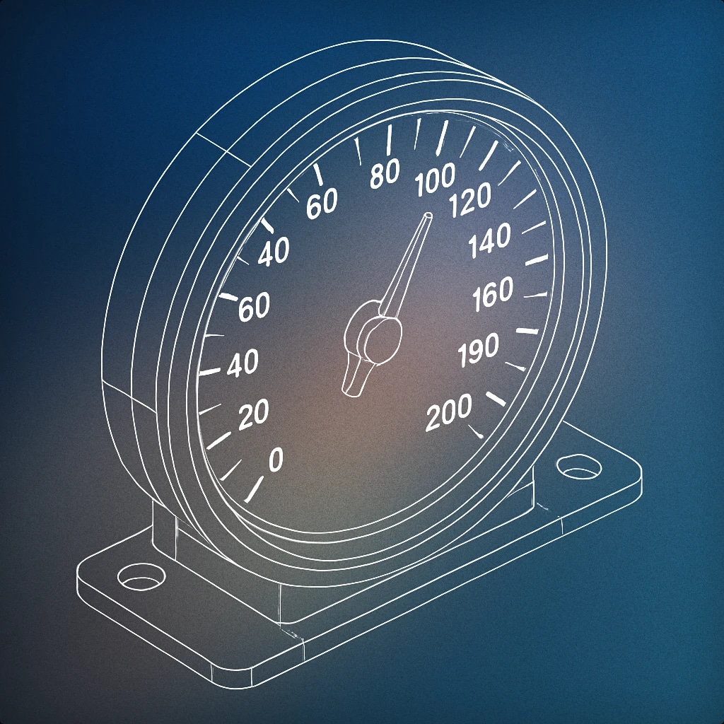 Cover of car dashboard speedometer with needle pointing upward for Car Accelerating sound effects