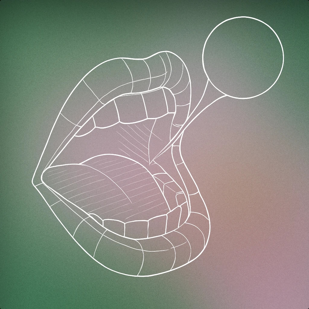 Cover of a stylized open mouth with a single, simple bubble emerging from it for Burping sound effects