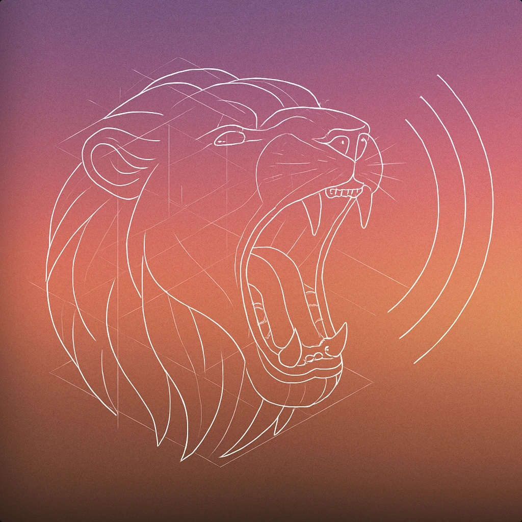 Cover of open lion's mouth with stylized sound lines emanating outward for Roar sound effects