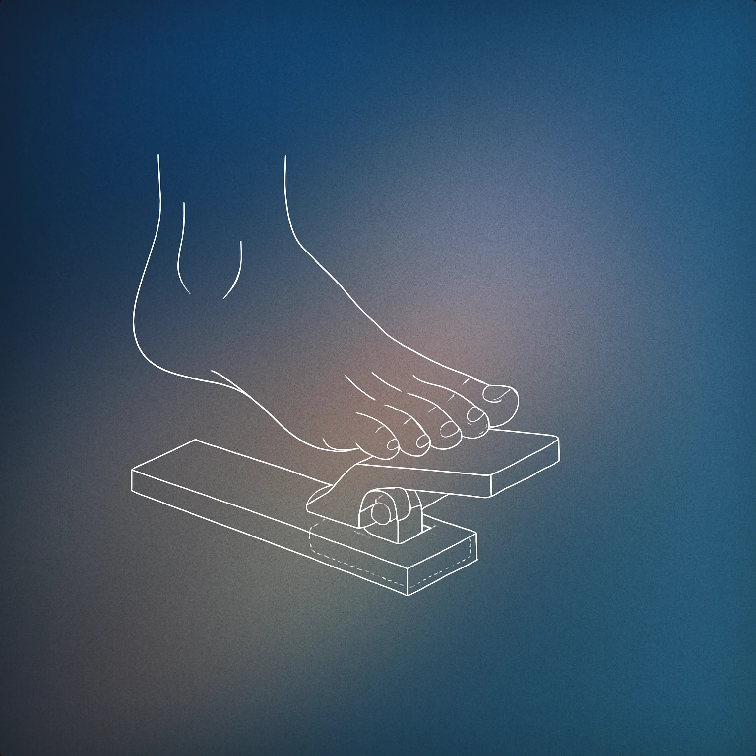 Cover of bare foot pressing down on a rectangular piano pedal for Foot sound effects