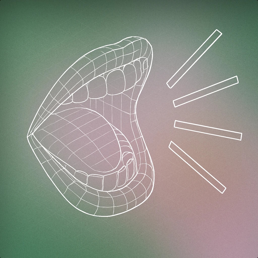 Cover of a stylized open mouth with exaggerated sound lines emanating outward for People Screaming sound effects