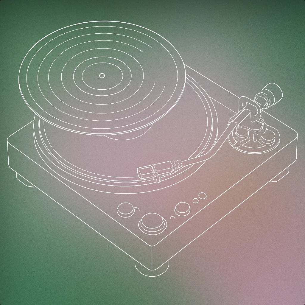 Cover of vinyl record partially slipping off a turntable for Slip sound effects