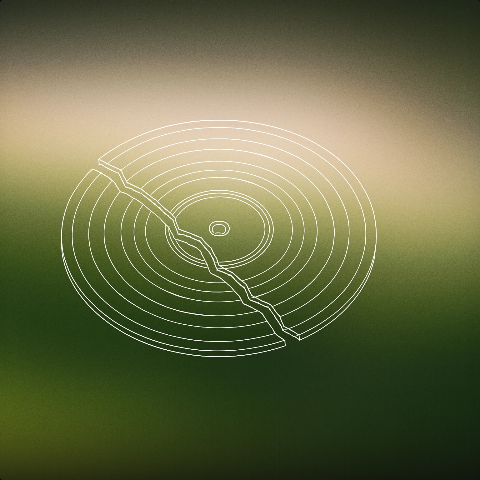 Cover of A shattered vinyl record with a visible, jagged crack splitting it into two uneven pieces for Destruction sound effects