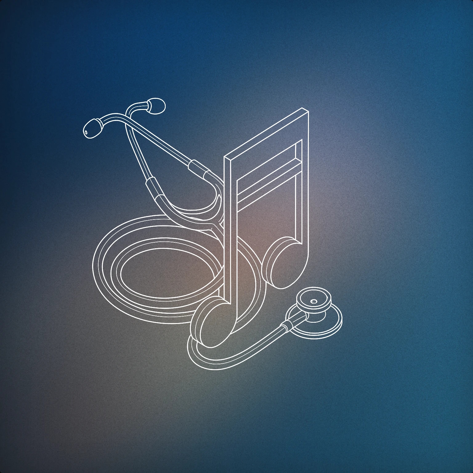 Cover of A stethoscope gently coiled around a musical note for Healing sound effects