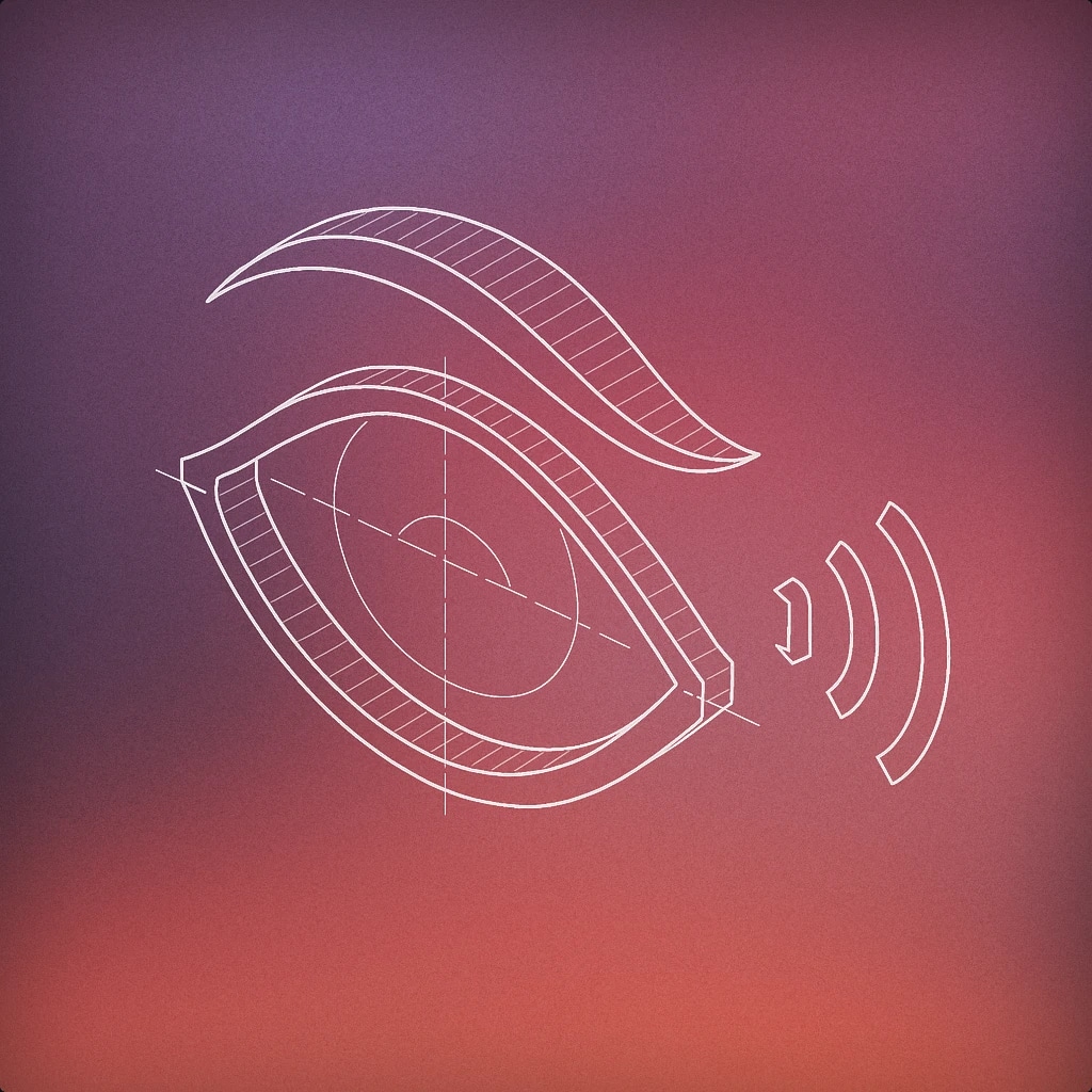 Cover of a stylized closed eye with a single curved eyelash above it, and a small soundwave icon emerging from the side for Wink sound effects