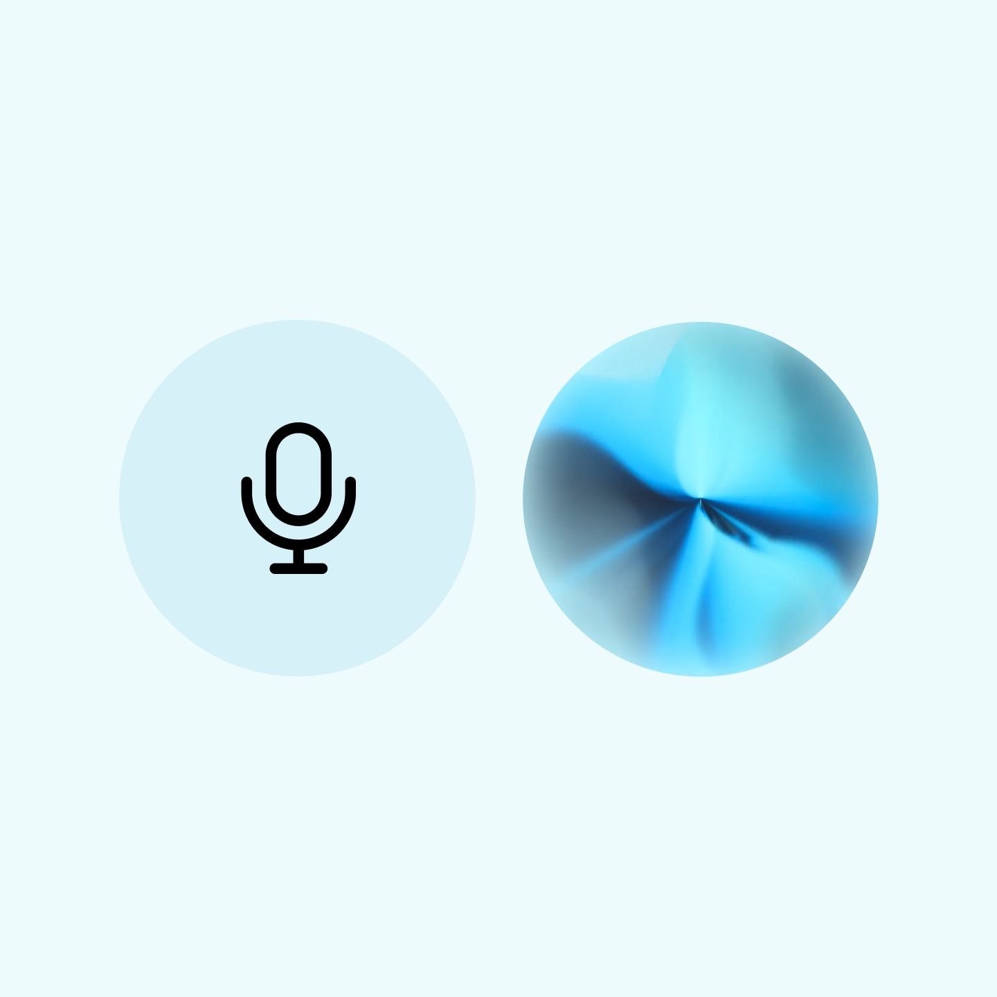 Voice command icon and a blue, abstract spherical object.