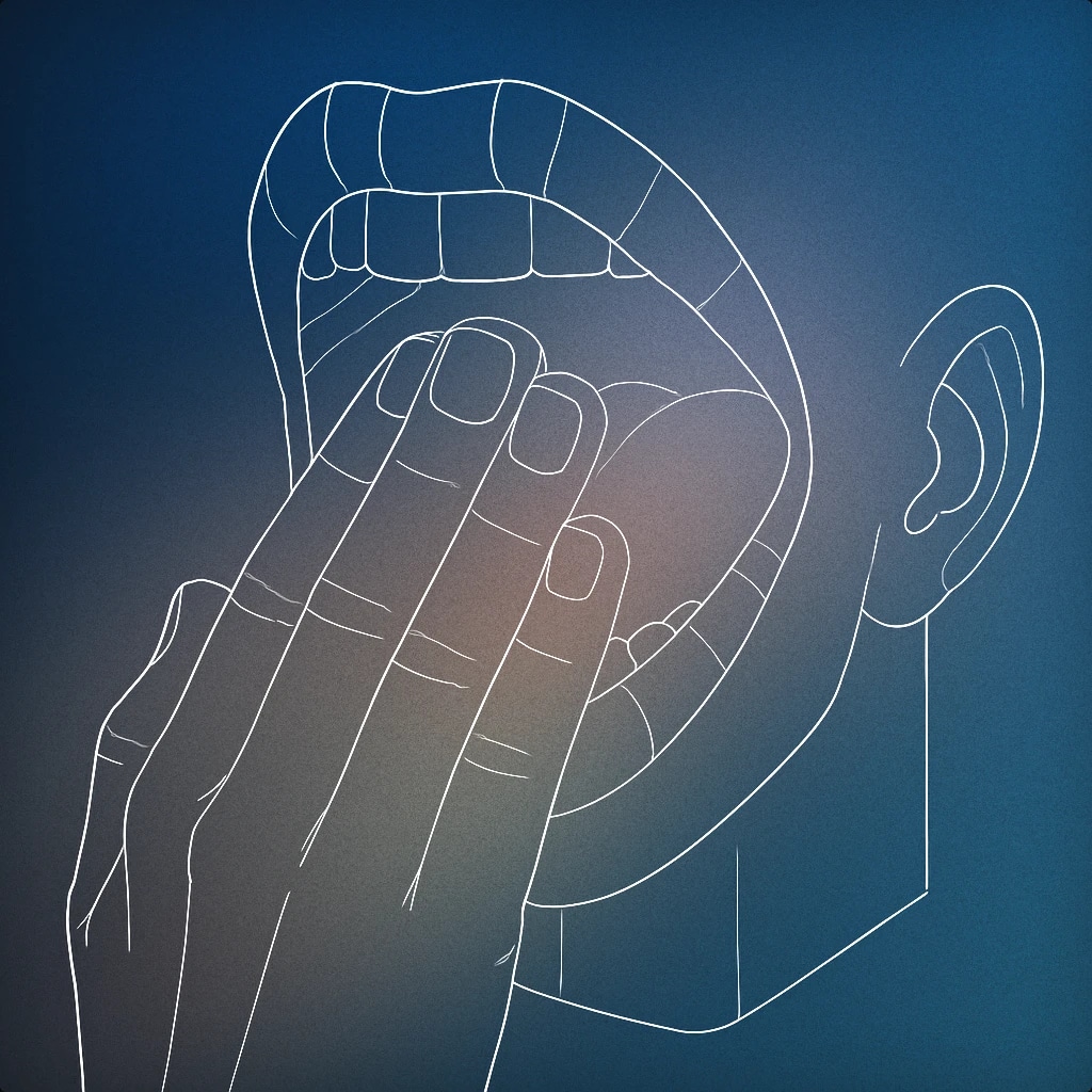 Cover of a stylized open mouth with a hand covering it, as if in surprise for Crowd Gasp sound effects