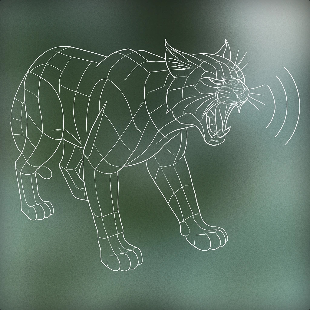 Cover of a wildcat mid-roar with visible sound waves emanating from its open mouth for Cat Wild sound effects