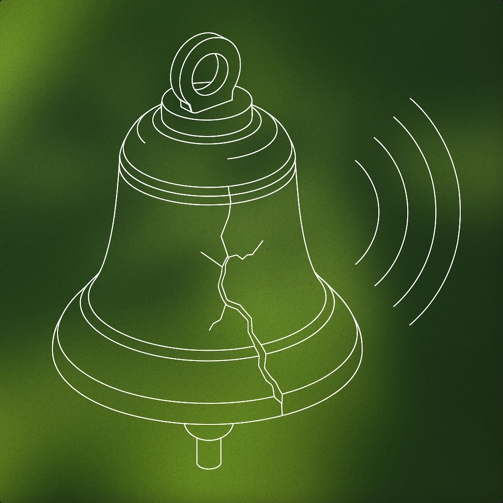 Cover of an old, cracked bell with a visible soundwave emanating from it for Spooky sound effects