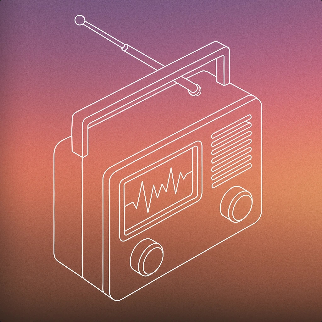 Cover of old-fashioned radio with a visible antenna and a jagged waveform displayed on its front panel for Radio Static sound effects