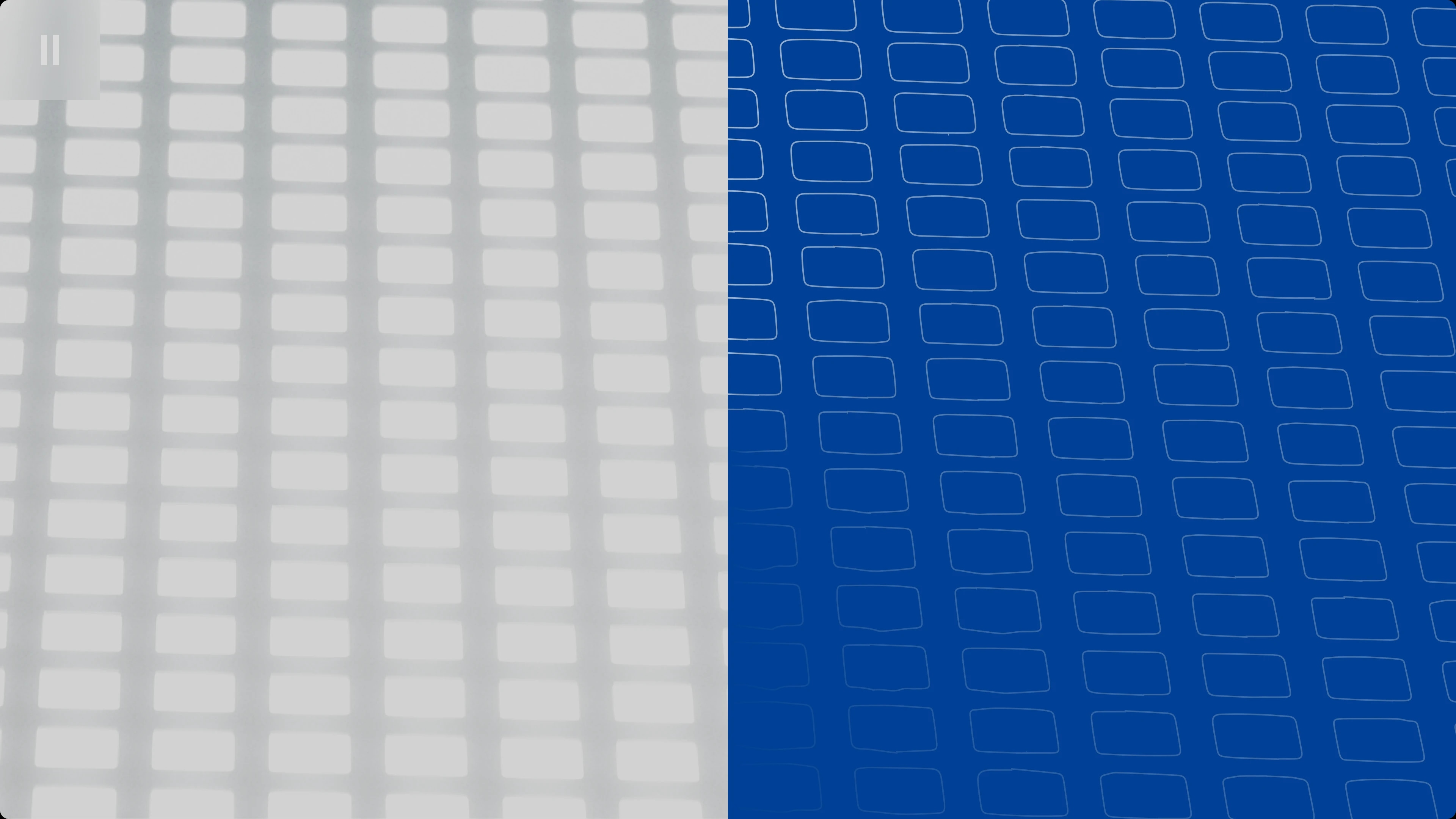 Minimalistic repeating gray pattern on left and blue on right