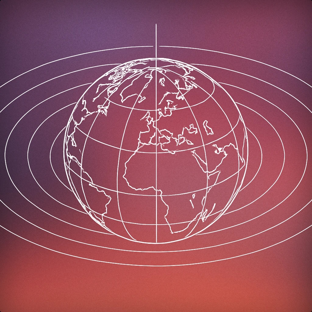 Cover of A simplified rotating globe with minimalist concentric wave lines radiating from it for News Intro sound effects