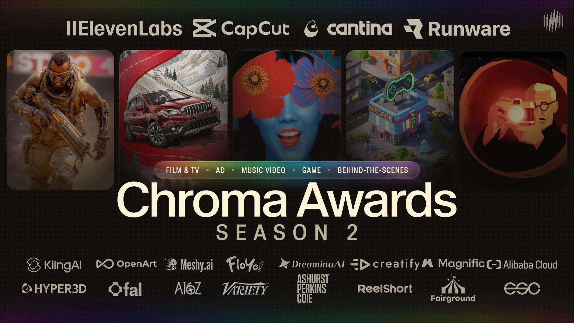Chroma Awards Season 2 poster featuring AI-generated art and creative industry partners.