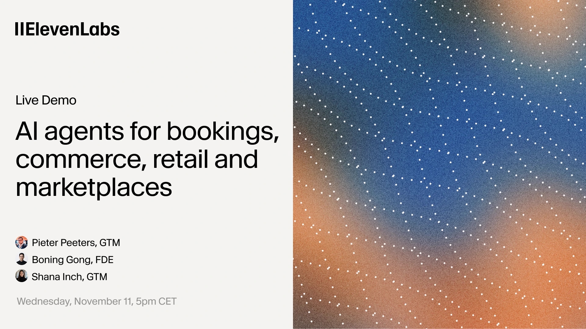 ElevenLabs live demo: AI agents for bookings, commerce, retail, and marketplaces.