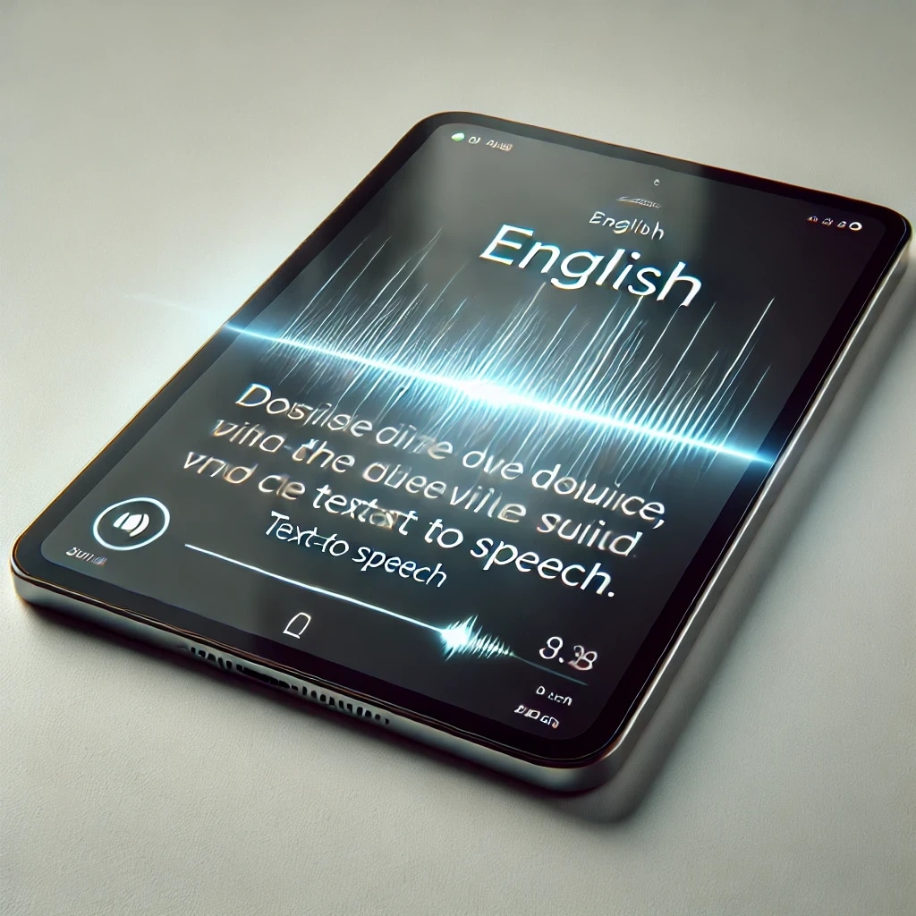 A smartphone displaying a language translation app with English text and audio waveform.
