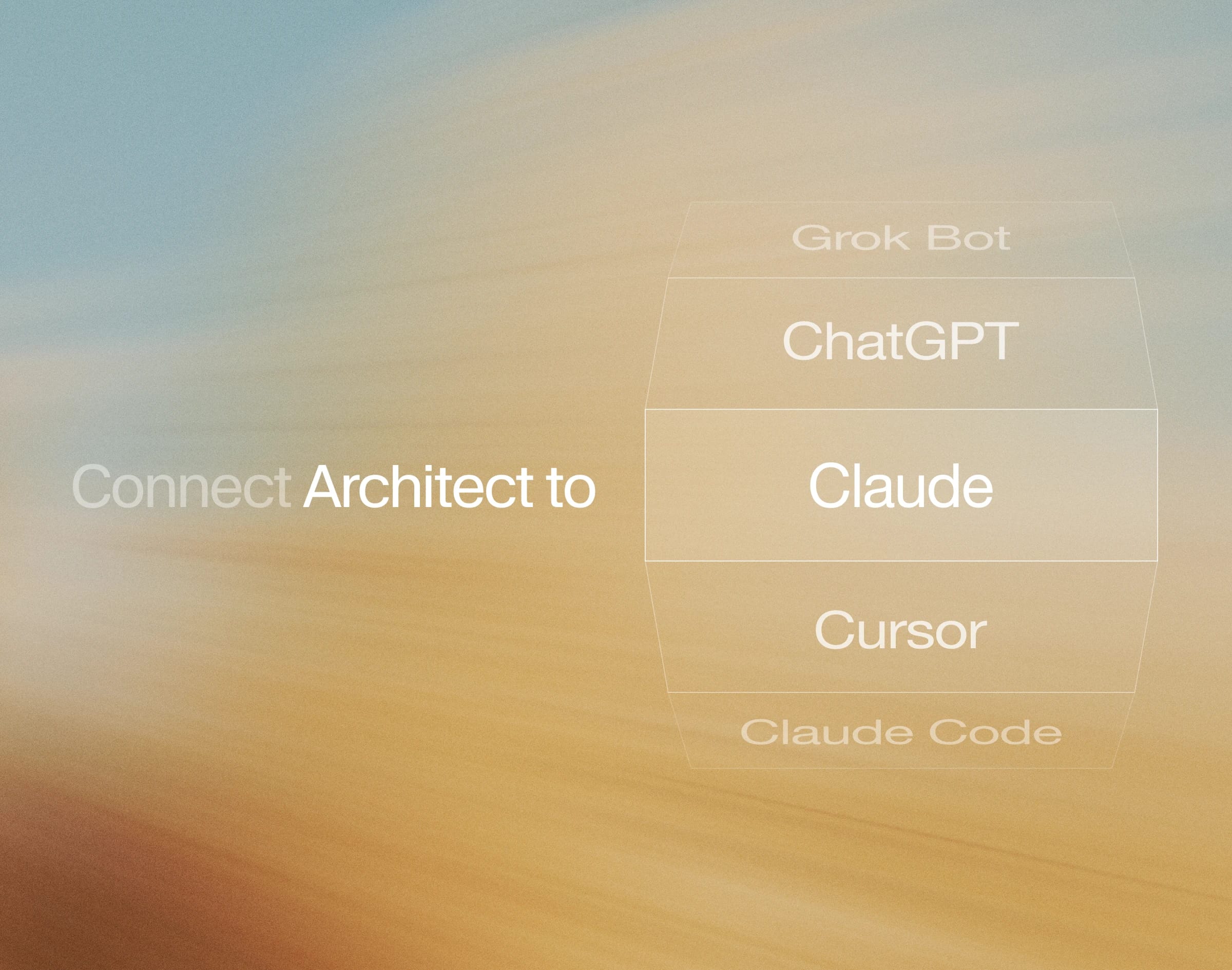 Diagram showing Architect connecting Grok Bot, ChatGPT, Claude, Cursor, and Claude Code.