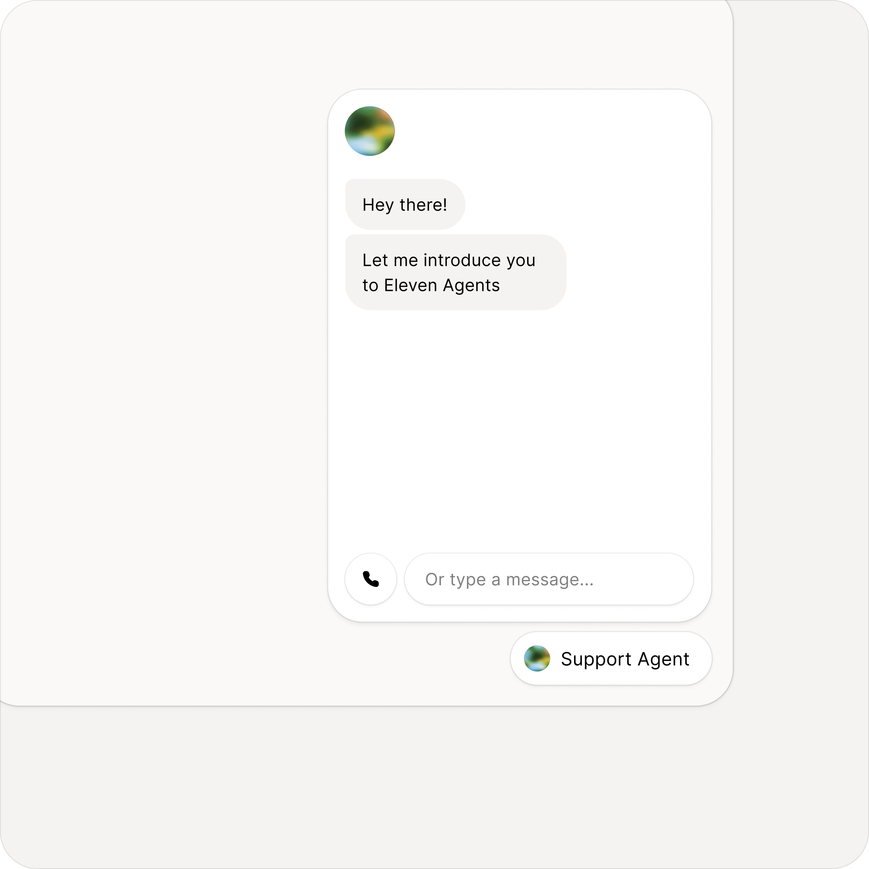 ElevenAgents website chatbot UI with a sample conversation