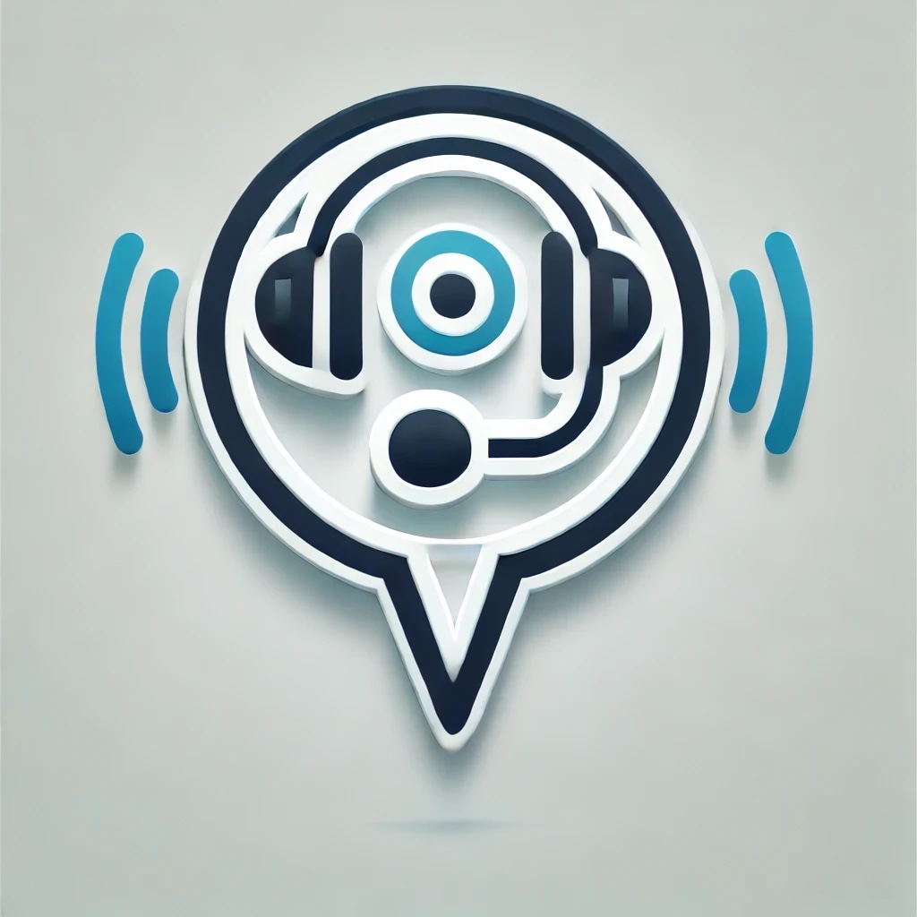 Neon sign of a headset with a speech bubble and sound waves.