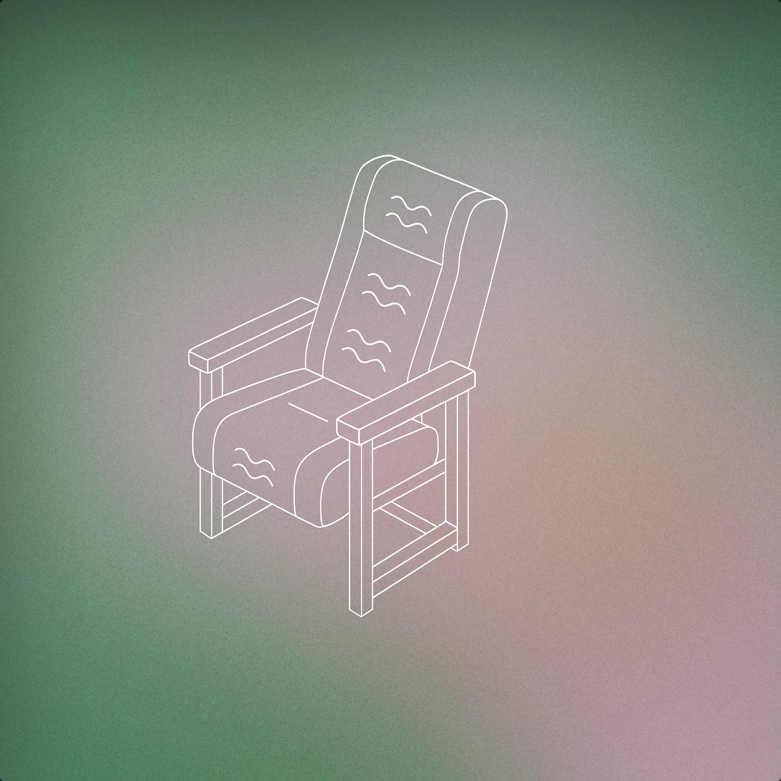 Cover of a minimalist vibrating massage chair emitting subtle wave motifs for Massage sound effects