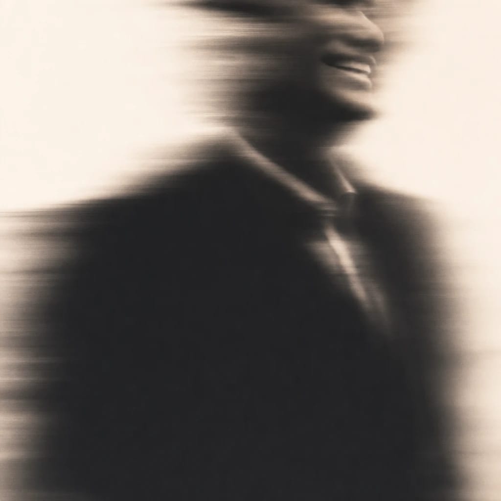 Stylized scene featuring smiling spokesperson in sharp suit, rendered in off-white, deep green