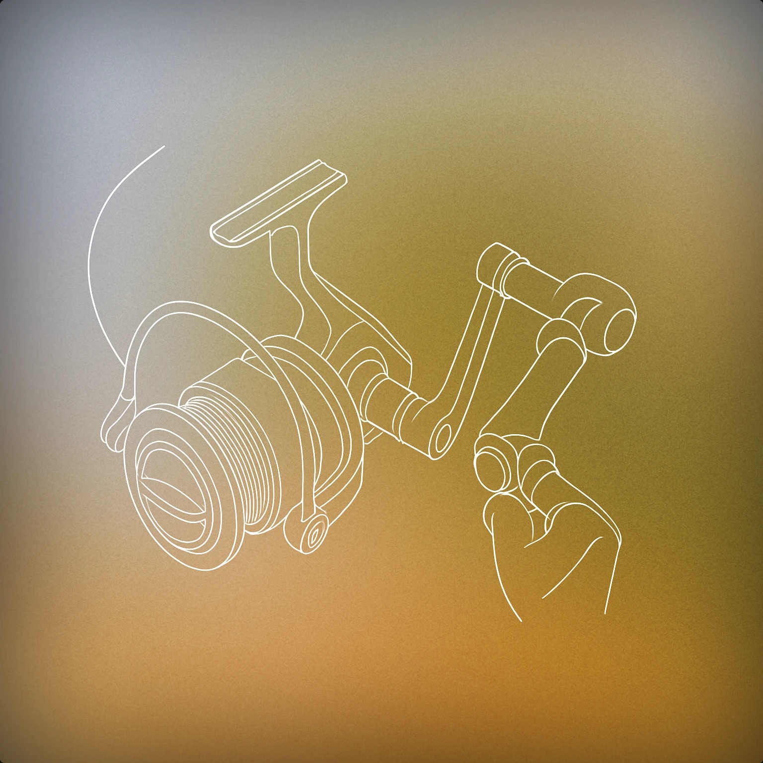 Cover of A close-up of a fishing reel handle being turned, with a single curved fishing line extending from the reel for Fishing Reel Reeling sound effects