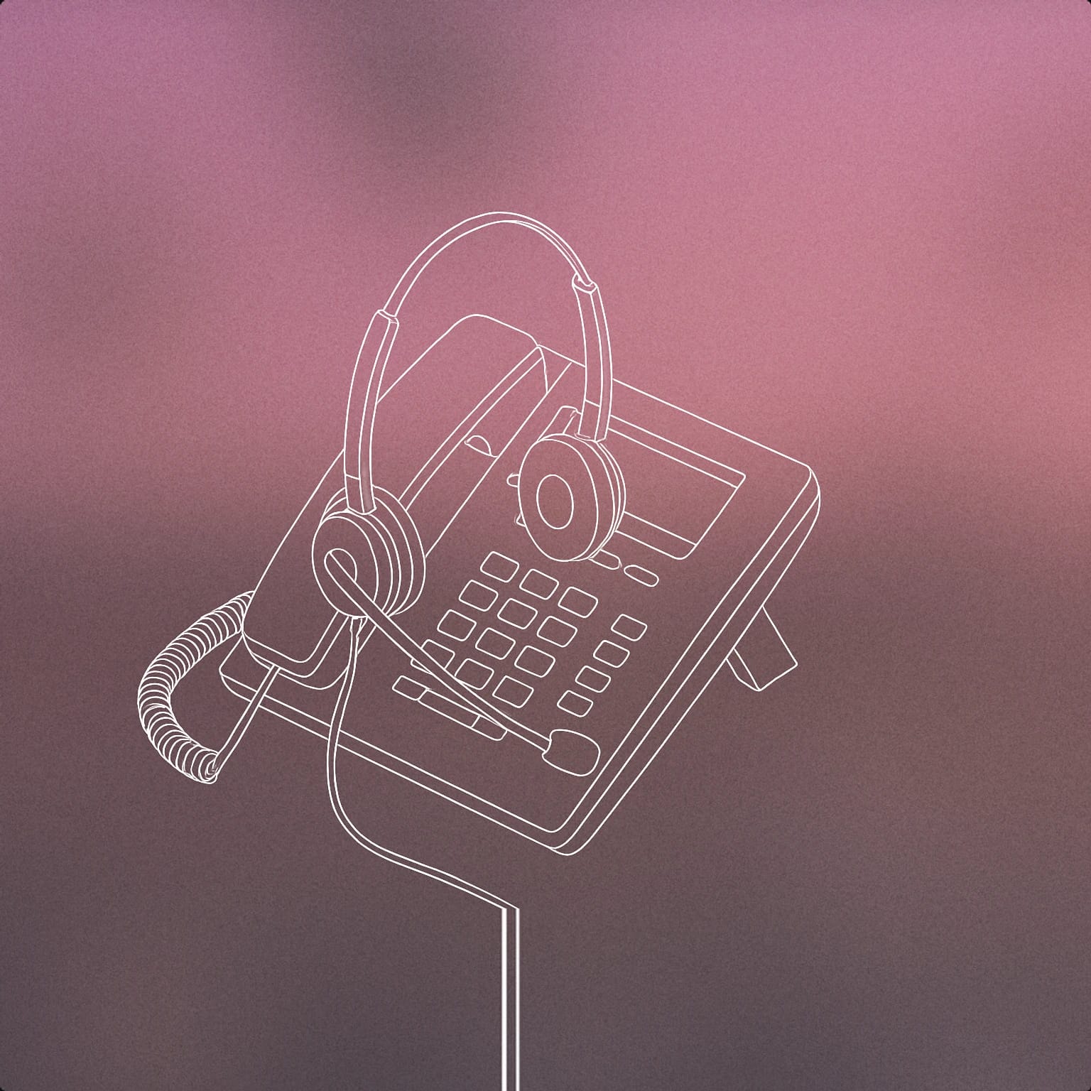 Cover of headset with attached microphone resting on a desk phone for Customer support voice library