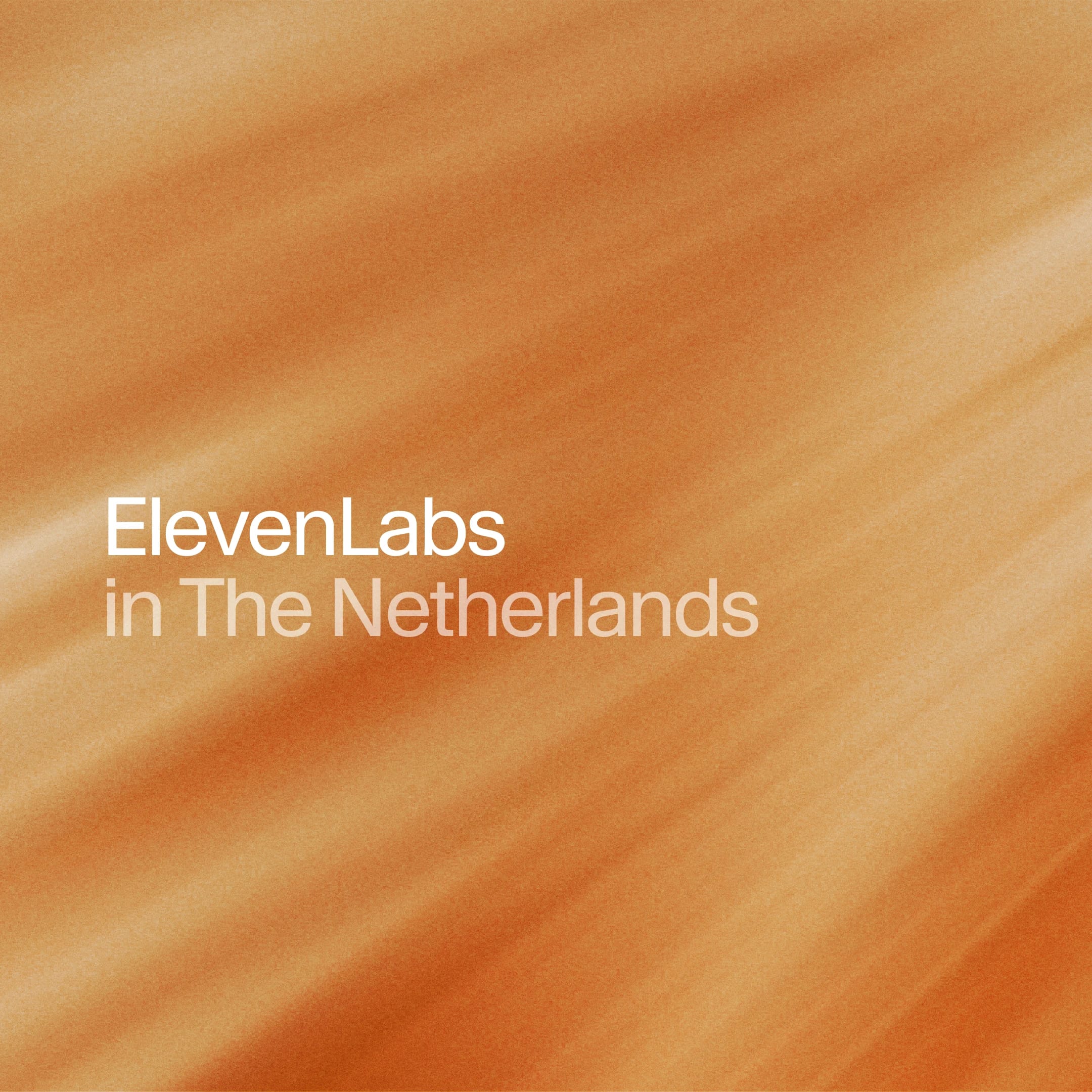 Title slide reading “ElevenLabs in The Netherlands” on an orange textured background.