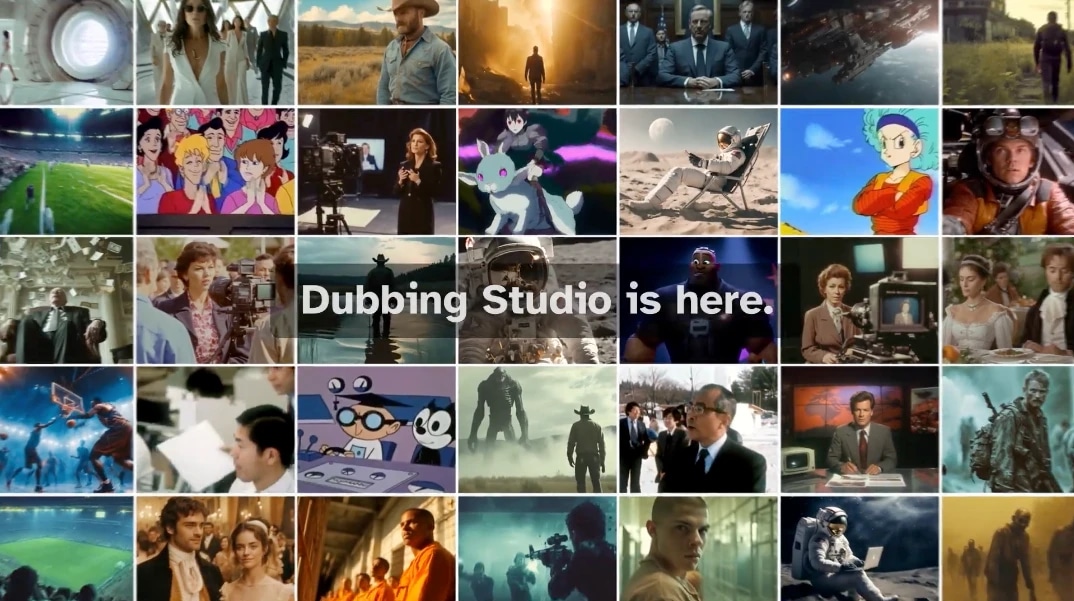 Promotional collage of film and animation scenes announcing “Dubbing Studio is here.”