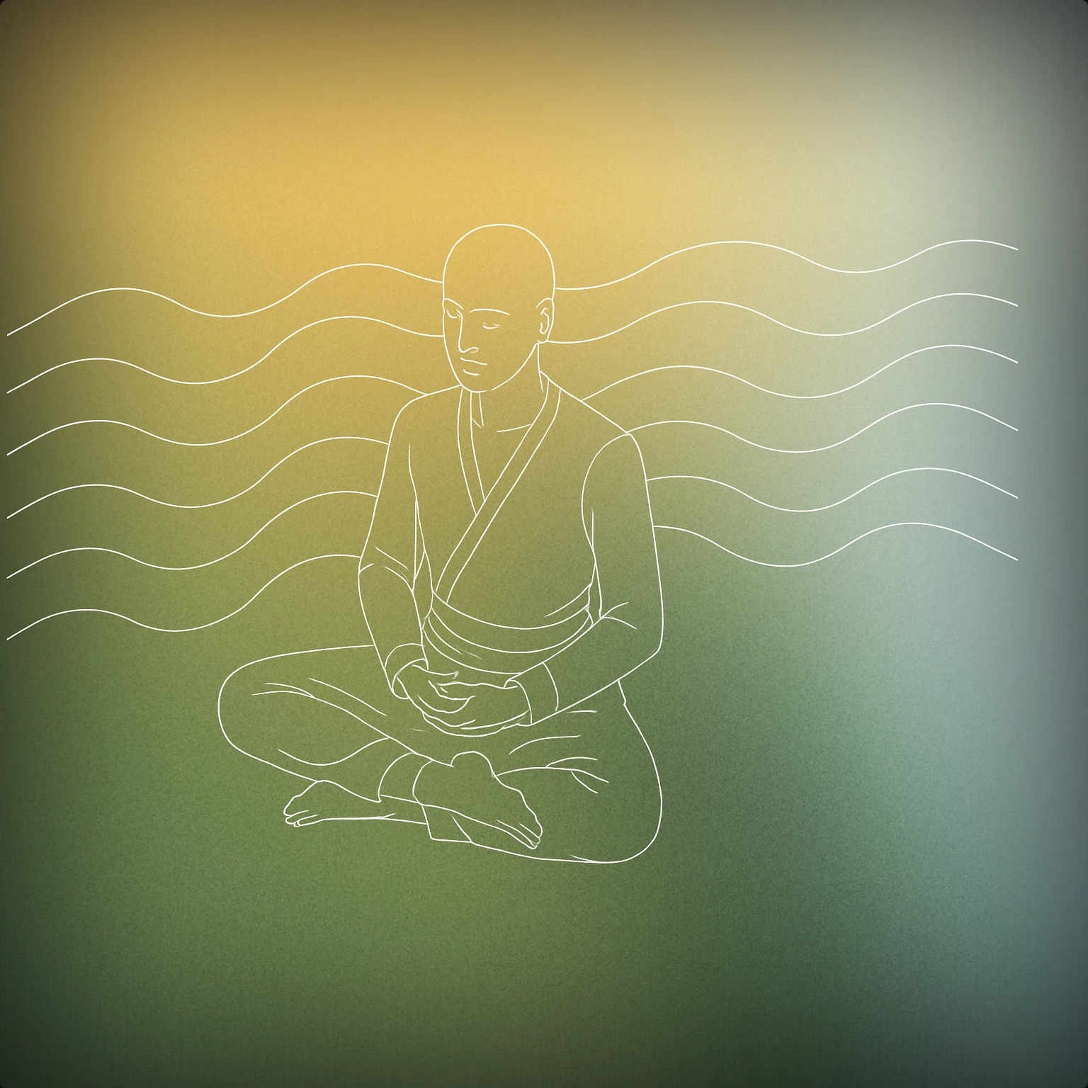 Cover of A serene meditating figure seated in a cross-legged pose with calm, flowing soundwaves gently enveloping the figure for Yoga sound effects