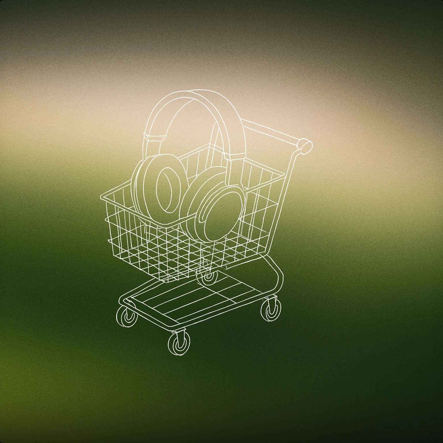 Cover of Shopping cart with oversized headphones resting inside for Shopping sound effects