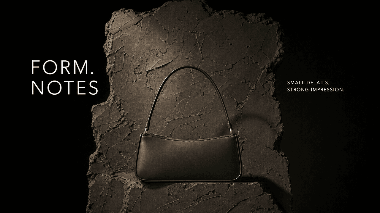 This video presents a product showcase for an elegant, dark green handbag. The overall mood is sophisticated and calm, with a minimalist aesthetic. The setting is an indoor studio with a dark, textured background resembling rough concrete or stone, creating a strong contrast with the sleek handbag. The movement is static, focusing on the product. The visual style is modern and realistic, emphasizing the quality and design of the bag. The emotional tone is one of understated luxury and refinement. The primary subject is a dark green leather shoulder bag with gold hardware. The artistic style is photorealism with a strong emphasis on lighting and texture. The color characteristics feature cool tones with high contrast, highlighting the deep green of the bag against the dark, earthy background. The color palette is predominantly dark browns and blacks with a central pop of dark green and subtle gold accents.