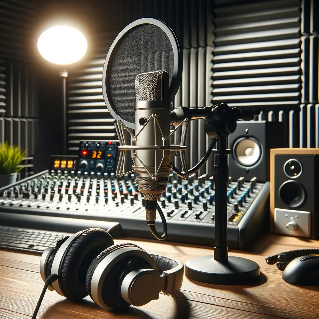 A studio setup for a voice actor.
