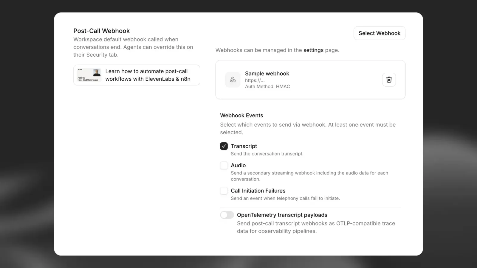 Paramètres des webhooks post-appel