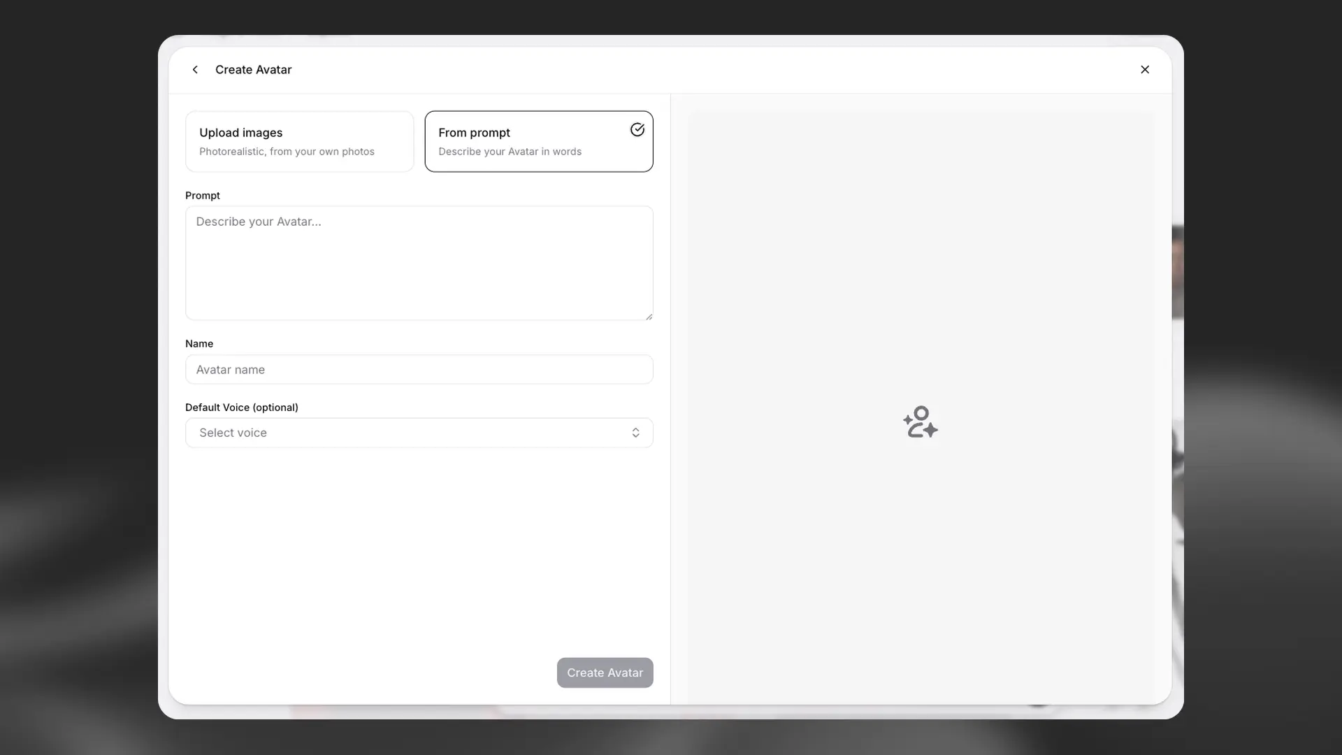 Interfaccia di creazione dell'avatar