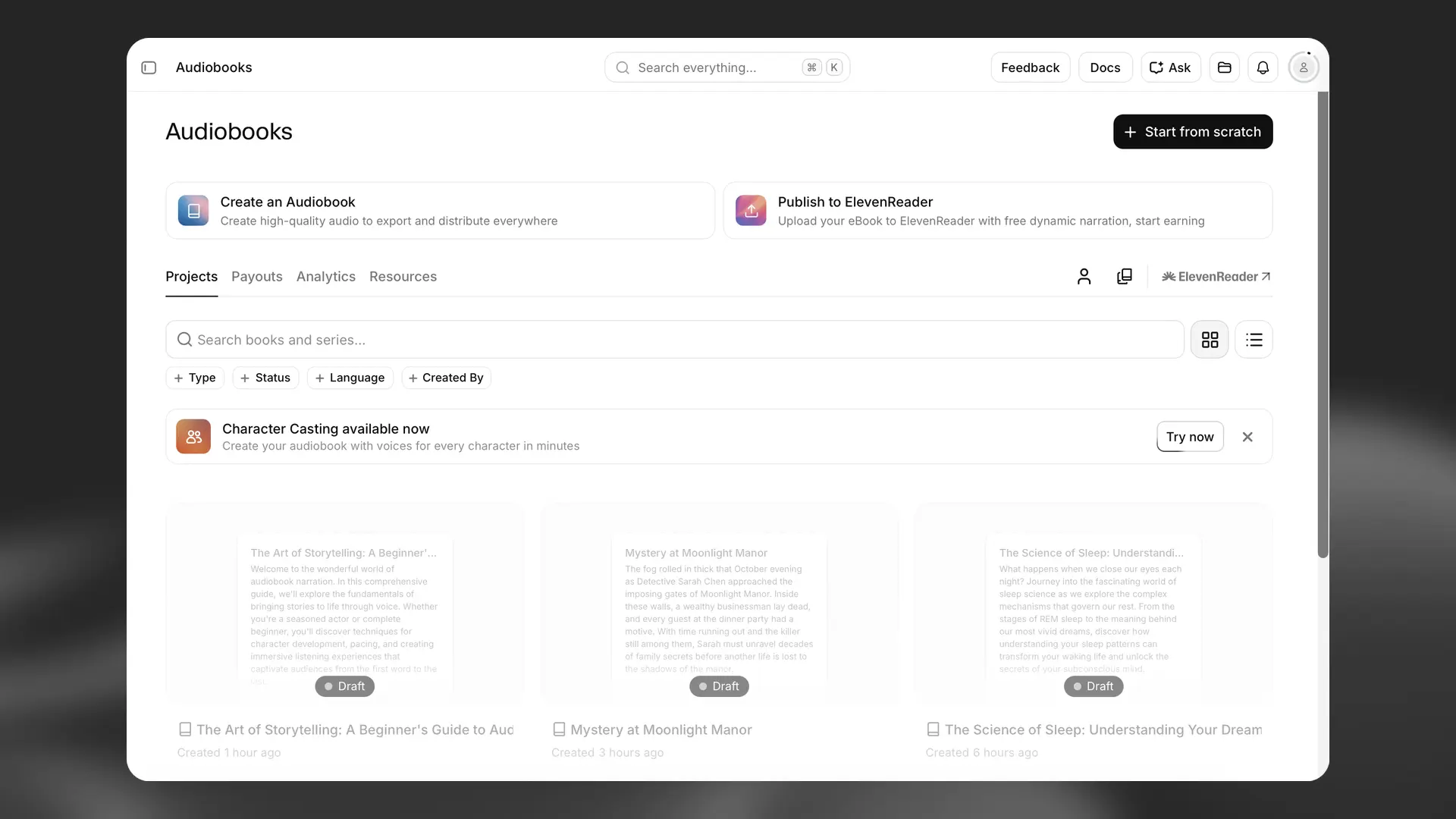 Audiolibri - crea un nuovo libro