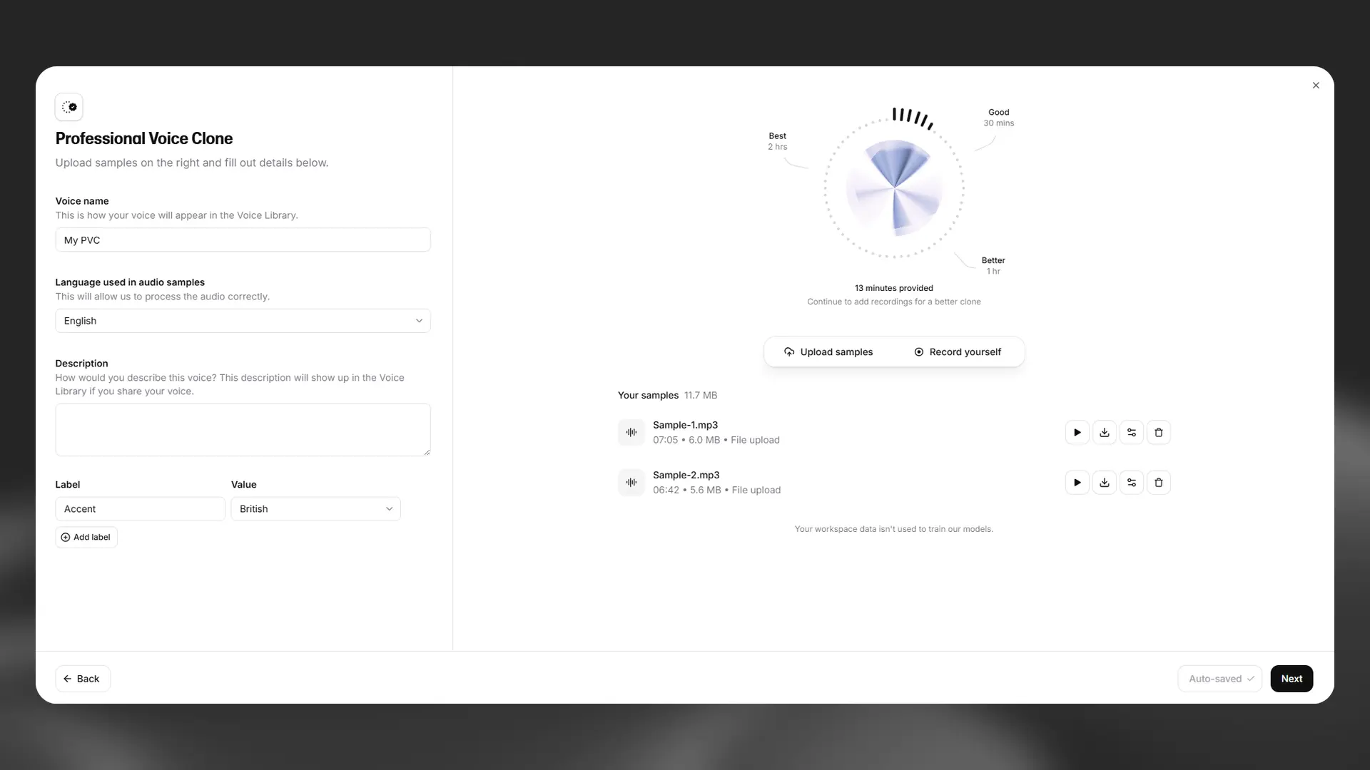 Crea un nuovo Clone Vocale Professionale