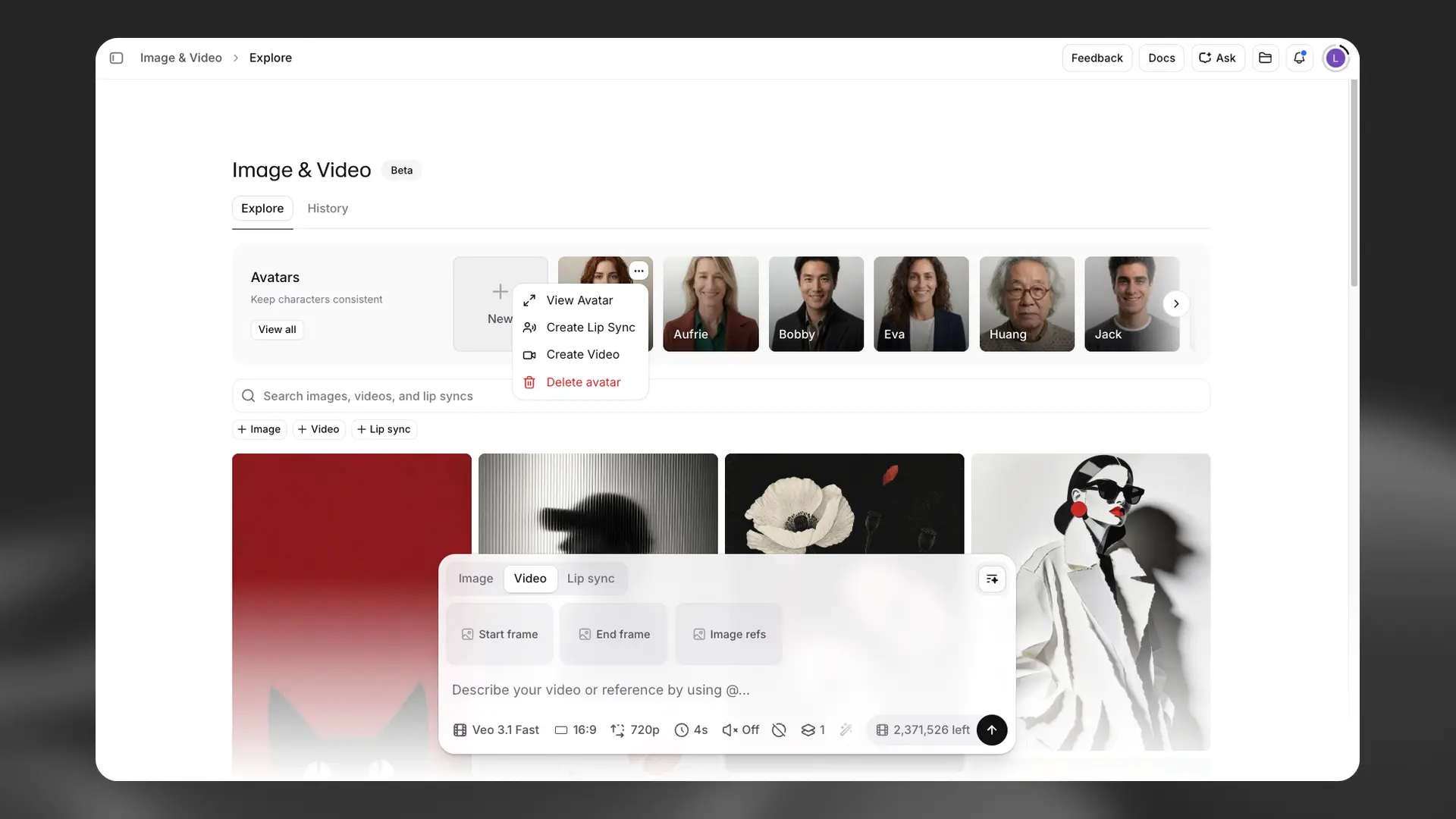 Opzioni di creazione dello stile nell'interfaccia Avatar